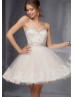 Lace Tulle Beaded Sweetheart Neckline Knee Length Prom Dress 